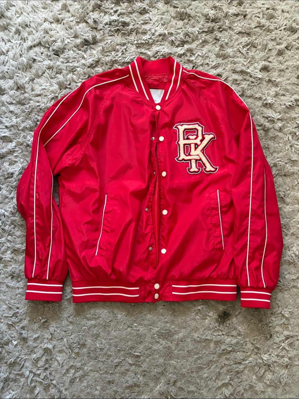 Bershka Red Varsity-Style Kids Bomber Jacket with White Piping